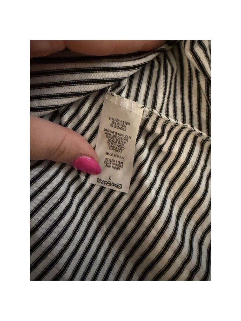 Color Story Black & White Striped Long Sleeve Bodysuit - Size Large - NWT - Picture 4 of 5